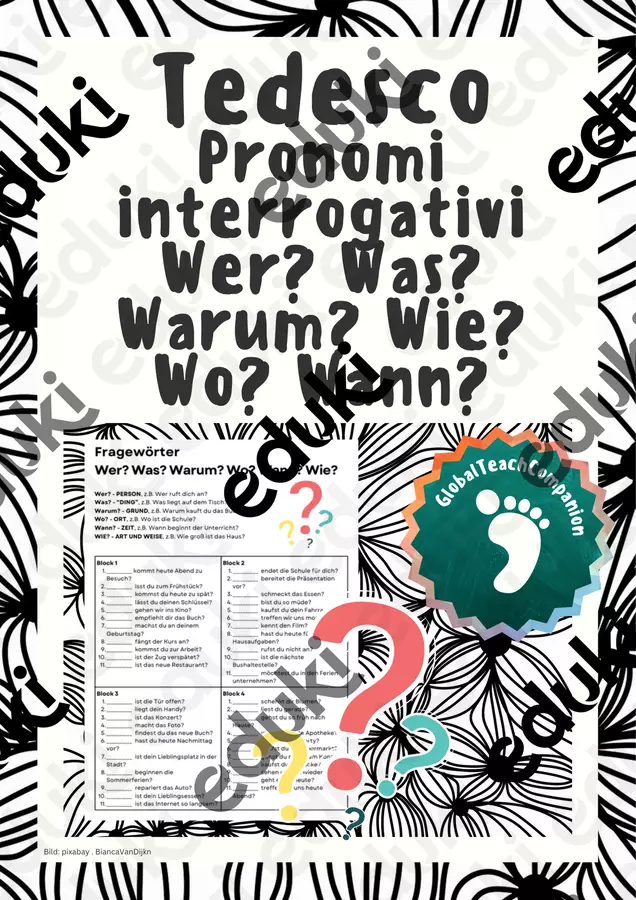 Tedesco - Pronomi interrogativi - Wer? Was? Warum? Wie? Wo? Wann? Esercizi - Tedesco - Pronomi interrogativi - Wer? Was? Warum? Wie? Wo? Wann? - GlobalTeachCompanion - Pagina di copertina