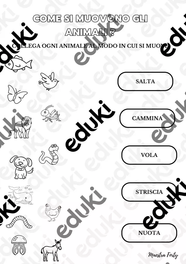 COME SI MUOVONO GLI ANIMALI Esercizi - COME SI MUOVONO GLI ANIMALI - Maestra Forty - Pagina di copertina