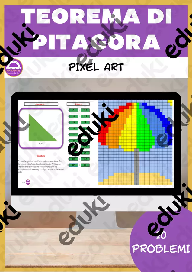 Teorema di Pitagora e triangoli rettangoli pixel art Esercizi - Teorema di Pitagora e triangoli rettangoli pixel art - Matemaths - Pagina di copertina