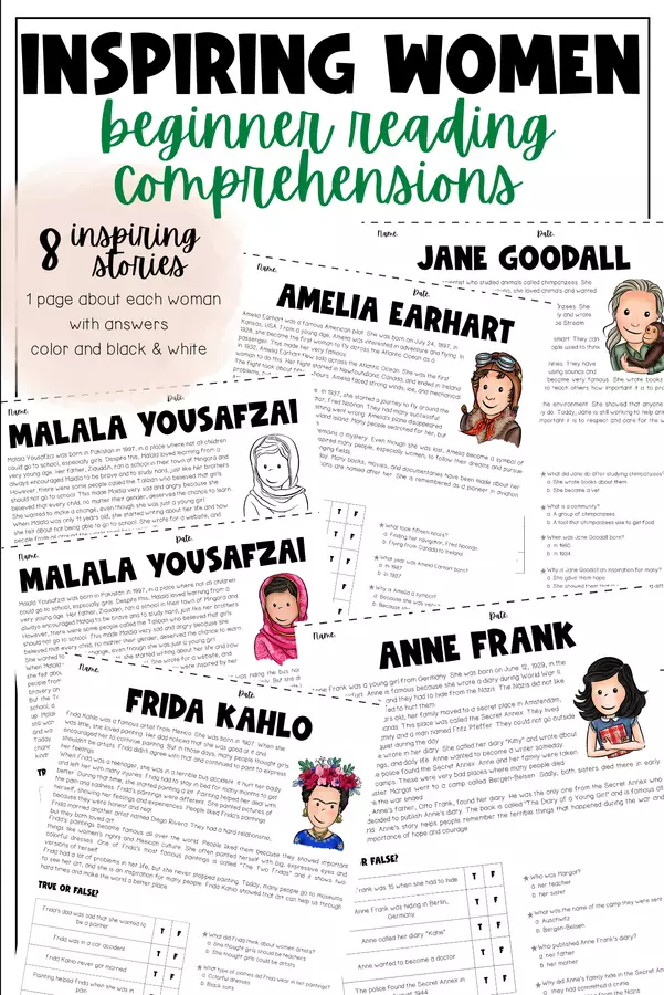 Inspiring women - 8 READING PASSAGES FOR BEGINNERS Esercizi - Inspiring women - 8 READING PASSAGES FOR BEGINNERS - MissAnna - Pagina di copertina