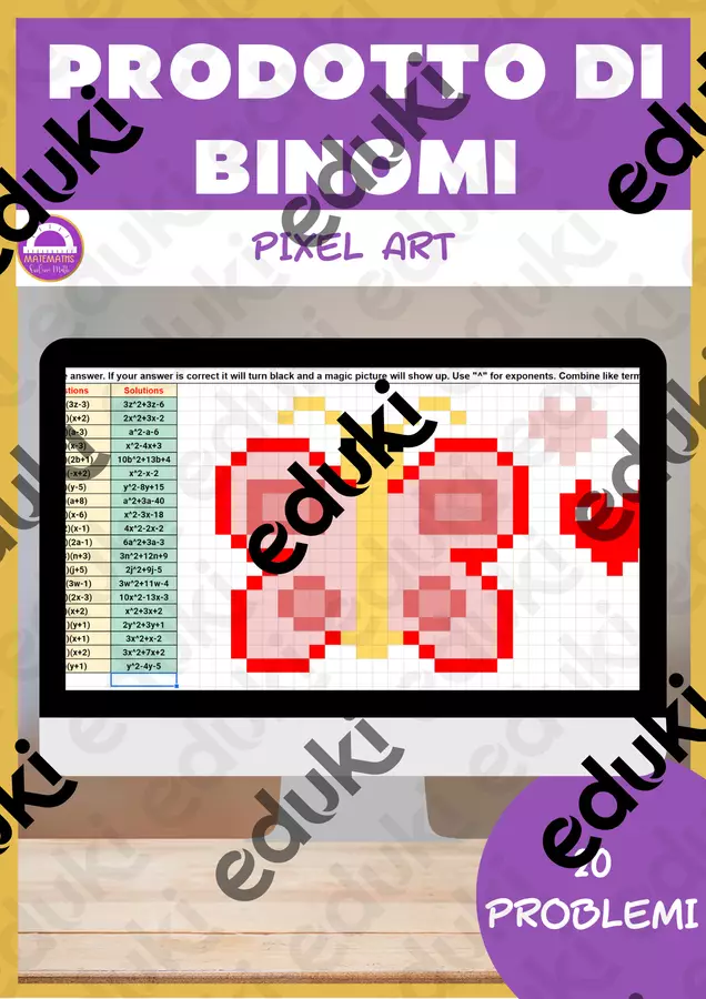 Prodotto di binomi pixel art Esercizi - Prodotto di binomi pixel art - Matemaths - Pagina di copertina