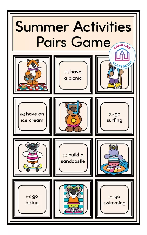 Summer Activities - Pairs Game (Inglese) Giochi - Summer Activities - Pairs Game (Inglese) - Camilla's Classroom - Pagina di copertina