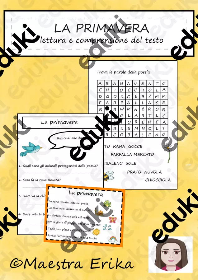 La primavera: Lettura e comprensione del testo Esercizi - La primavera: Lettura e comprensione del testo - Maestra Erika - Pagina di copertina