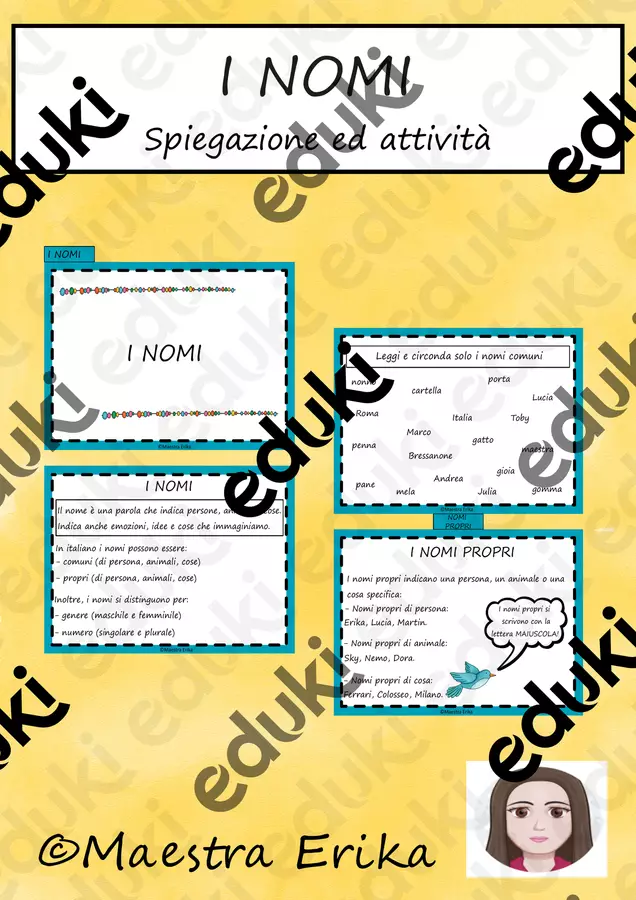 "I nomi" in italiano. Ruolo e funzione Schede informative - "I nomi" in italiano. Ruolo e funzione - Maestra Erika - Pagina di copertina