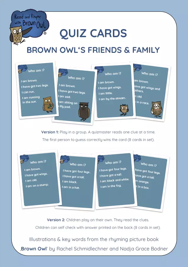 Brown Owl - QUIZ CARDS Giochi - Brown Owl - QUIZ CARDS - Read and Rhyme with Brown Owl - Pagina di copertina