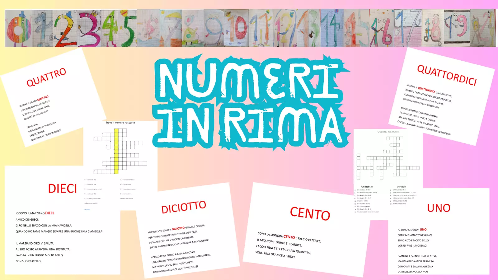 Numeri in rima: filastrocche,disegni,cruciverba e linea num Esercizi - Numeri in rima: filastrocche,disegni,cruciverba e linea num - mammaestraatempopieno - Pagina di copertina