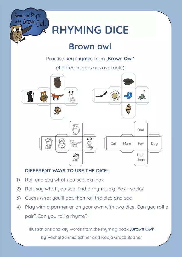 Brown Owl - RHMYING WORDS DICE Materiale interattivo - Brown Owl - RHMYING WORDS DICE - Read and Rhyme with Brown Owl - Pagina di copertina