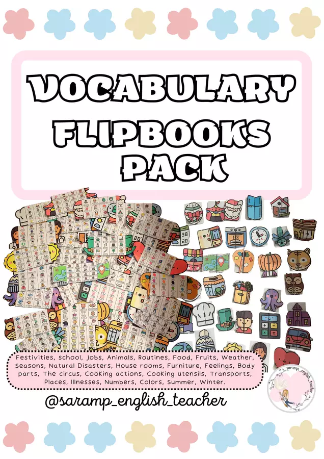 PACCHETTO DI 40 FLIPBOOKS DI VOCABOLARIO (640 PAROLE) Materiale per pittura e bricolage - PACCHETTO DI 40 FLIPBOOKS DI VOCABOLARIO (640 PAROLE) - saramp_english_teacher - Pagina di copertina
