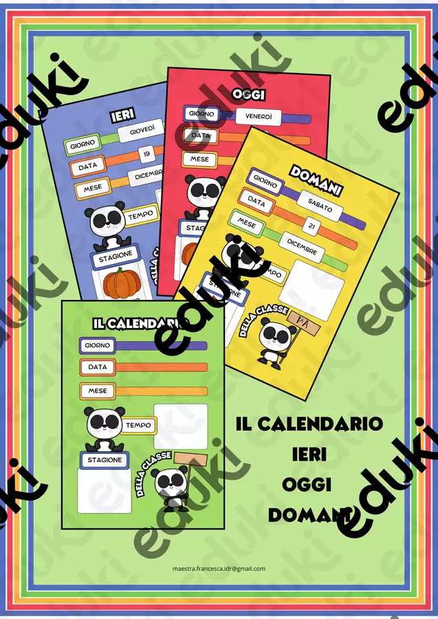 IL CALENDARIO DELLA CLASSE PANDA - due formati Materiale di supporto/inclusione - IL CALENDARIO DELLA CLASSE PANDA - due formati - maestra Francesca IDR - Pagina di copertina