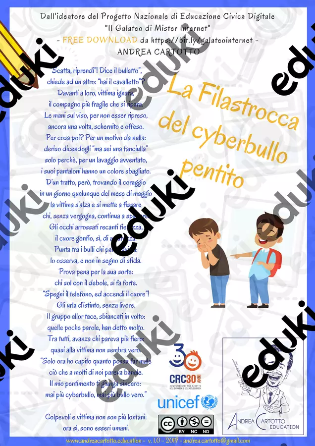 La Filastrocca del Cyberbullo pentito Schede informative - La Filastrocca del Cyberbullo pentito - Andrea Cartotto - Pagina di copertina