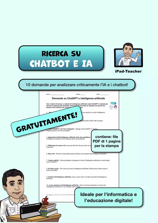 Domande su ChatGPT e intelligenza artificiale Altro tipo di materiale - Domande su ChatGPT e intelligenza artificiale - Insegnante di iPad - Pagina di copertina