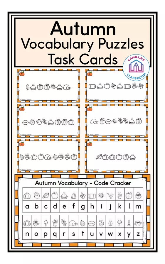 Autumn Vocabulary - Puzzle Task Cards Esercizi - Autumn Vocabulary - Puzzle Task Cards - Camilla's Classroom - Pagina di copertina