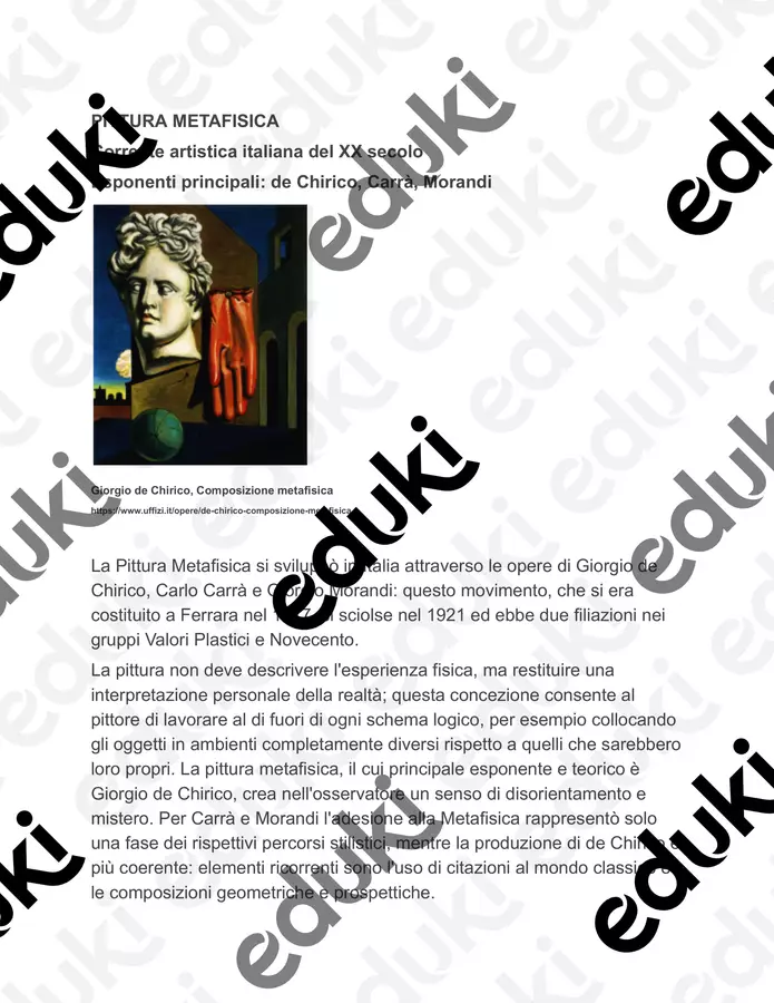 La pittura metafisica Materiale di supporto/inclusione - La pittura metafisica - Arte&Sostegno - Pagina di copertina