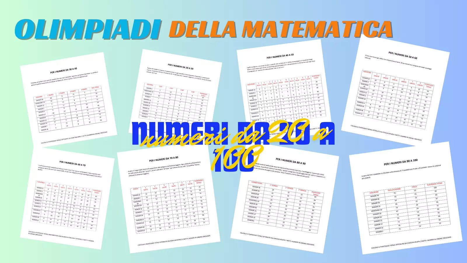 Olimpiadi della matematica per i numeri da 20 a 100 Esercizi - Olimpiadi della matematica per i numeri da 20 a 100 - mammaestraatempopieno - Pagina di copertina