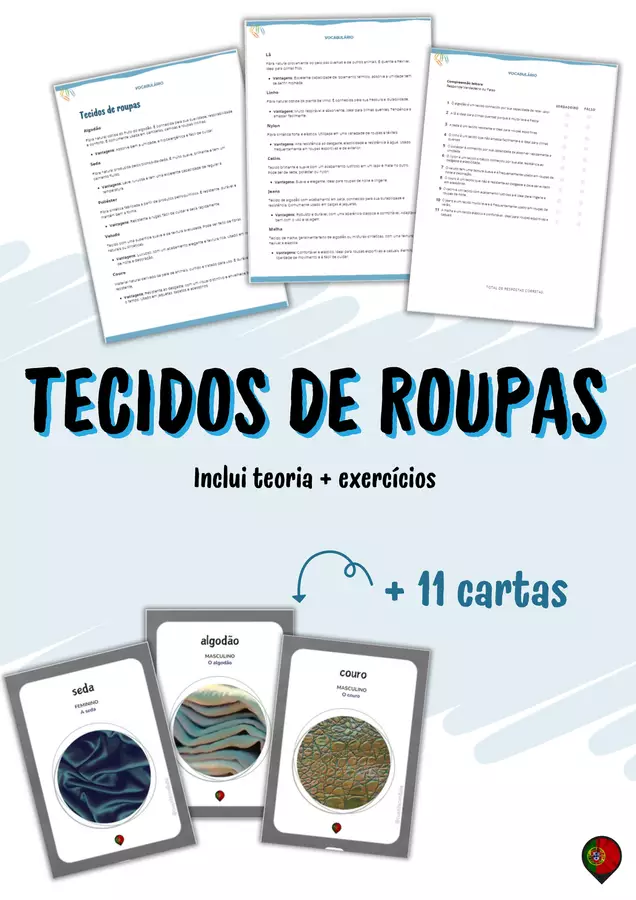 Tecidos de roupa (vocabulário + exercícios + cartas) Esercizi - Tecidos de roupa (vocabulário + exercícios + cartas) - Cuenta con Lluna - Pagina di copertina