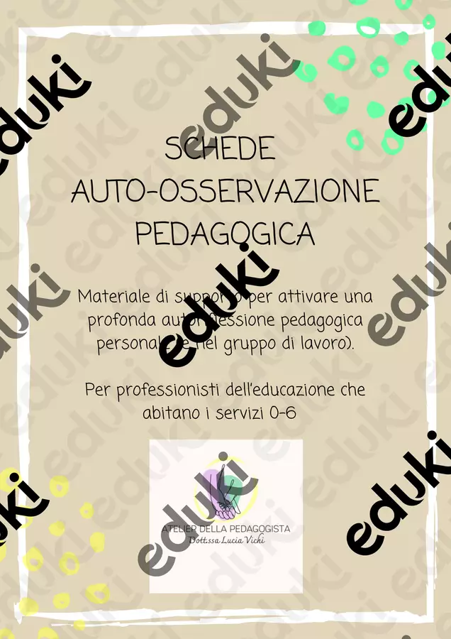 Schede AutoOsservazione pedagogica Altro tipo di materiale - Schede AutoOsservazione pedagogica - Atelier della pedagogista - Pagina di copertina