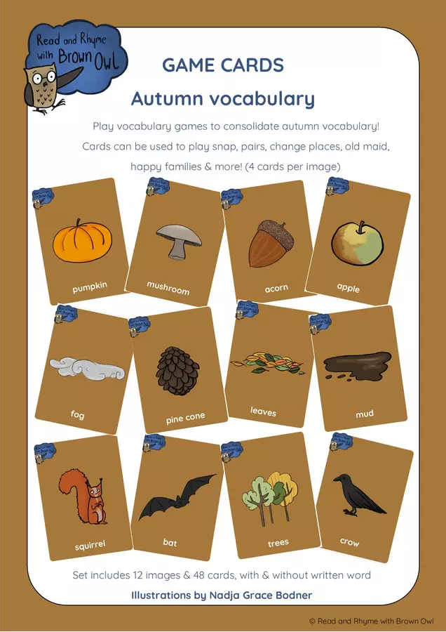 Brown Owl's Autumn - Game Cards Giochi - Brown Owl's Autumn - Game Cards - Read and Rhyme with Brown Owl - Pagina di copertina