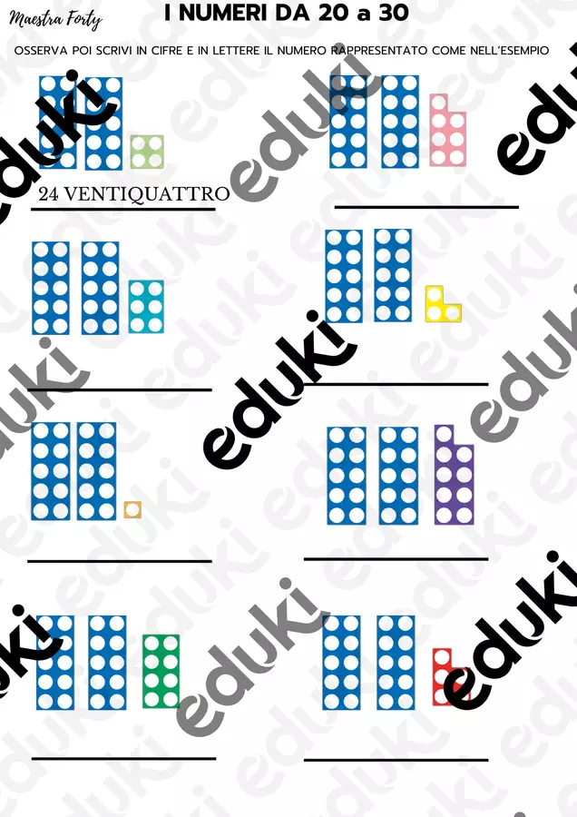 I numeri oltre il 20 con i numicon Compiti in classe/Test - I numeri oltre il 20 con i numicon - Maestra Forty - Pagina di copertina