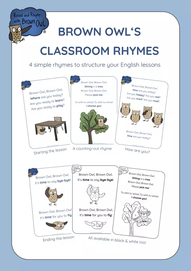 Brown Owl - 4 Simple Classroom Rhymes Flashcard - Brown Owl - 4 Simple Classroom Rhymes - Read and Rhyme with Brown Owl - Pagina di copertina