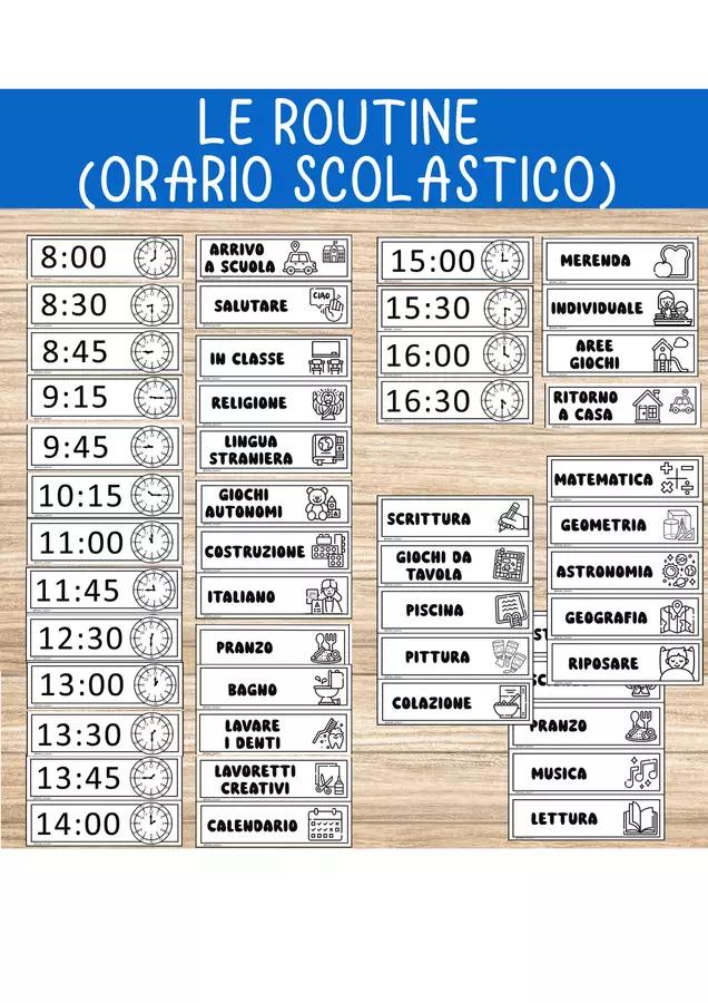 Le routine con orario scolastico (scuola primaria) Flashcard - Le routine con orario scolastico (scuola primaria) - Nikki_Giochi - Pagina di copertina