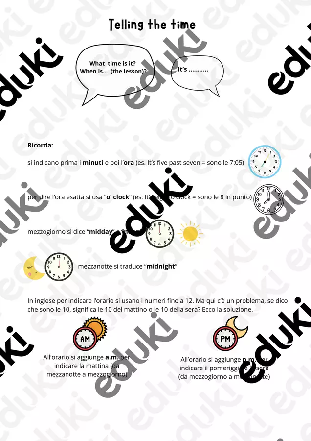 Telling the time: orologio in inglese Materiale di supporto/inclusione - Telling the time: orologio in inglese - lamusicaoltreladistanza - Pagina di copertina