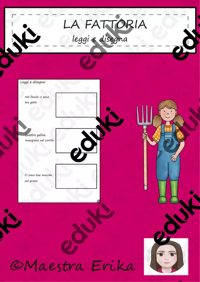 La fattoria: leggi e disegna Esercizi - La fattoria: leggi e disegna - Maestra Erika - Pagina di copertina