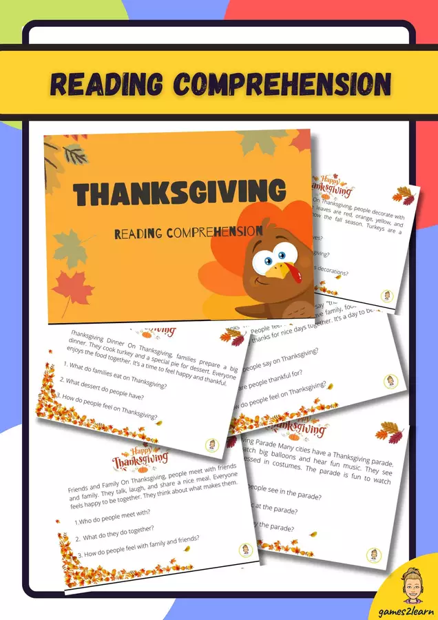 Thanksgiving Day - Reading Comprehension for Young Learners Esercizi - Thanksgiving Day - Reading Comprehension for Young Learners - games2learn - Pagina di copertina