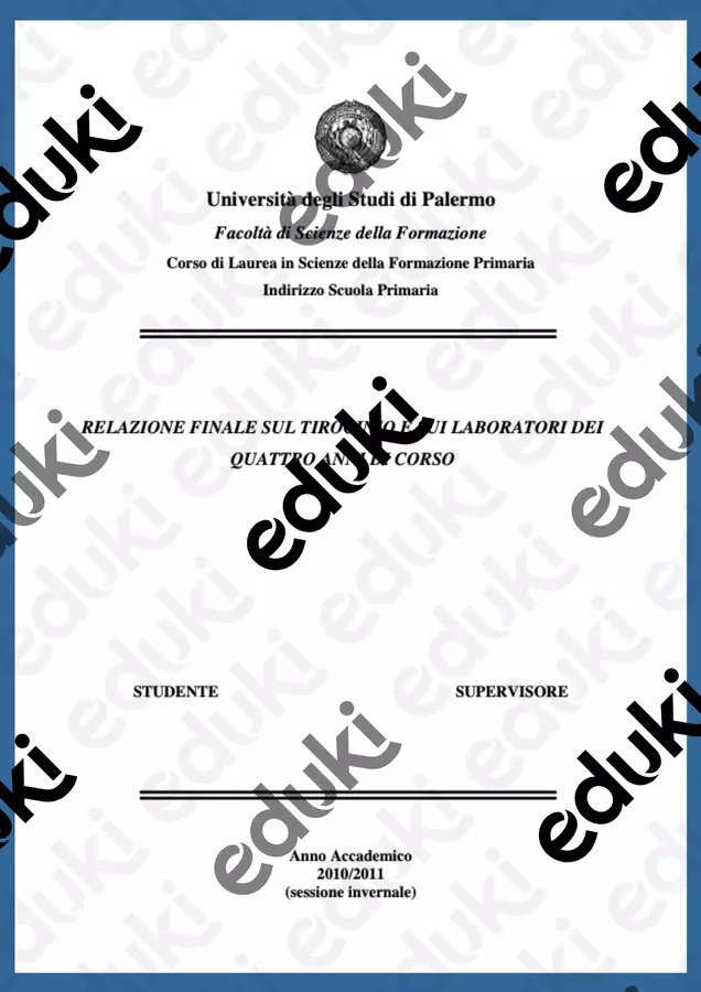 Tesi tirocinio Scienze della Formazione Primaria Materiale di supporto/inclusione - Tesi tirocinio Scienze della Formazione Primaria - SostegnO 2.0 - Pagina di copertina