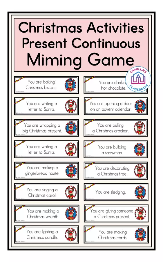 Present Continuous- Miming Game - Christmas Edition Giochi - Present Continuous- Miming Game - Christmas Edition - Camilla's Classroom - Pagina di copertina