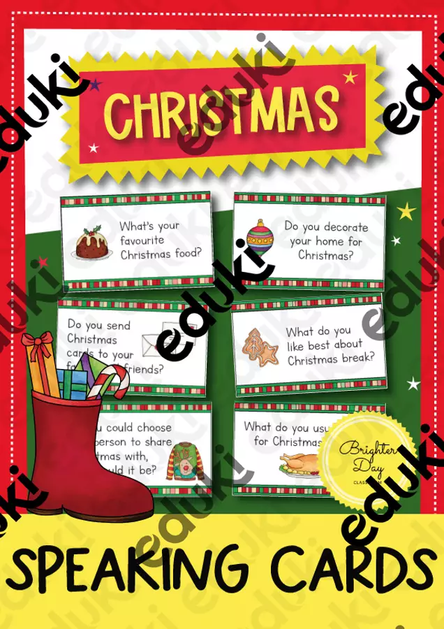 Christmas speaking cards / Carte di conversazione in inglese Altro tipo di materiale - Christmas speaking cards / Carte di conversazione in inglese - Brighter Day Classroom - Pagina di copertina