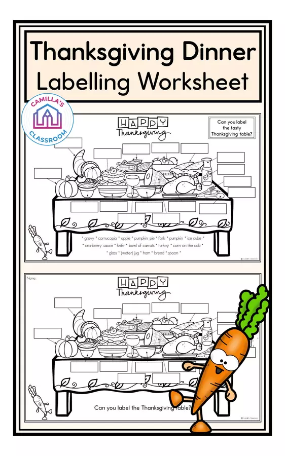 Thanksgiving Dinner - Labelling Worksheet Esercizi - Thanksgiving Dinner - Labelling Worksheet - Camilla's Classroom - Pagina di copertina