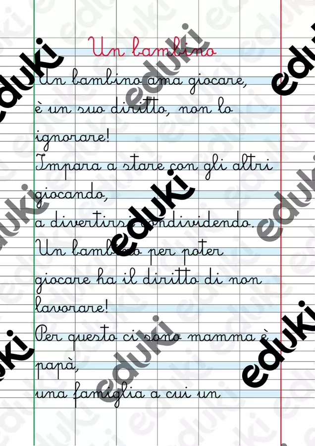 Poesia "Un bambino" - In corsivo - diritti dei bambini Testo - Poesia "Un bambino" - In corsivo - diritti dei bambini - Maestra Sne - Pagina di copertina