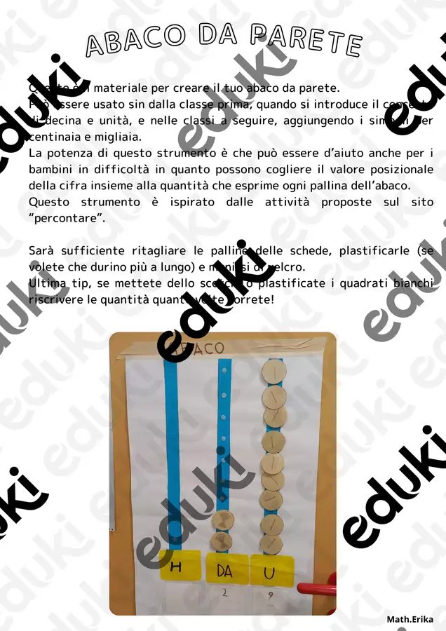 Abaco da parete Materiale di supporto/inclusione - Abaco da parete - math.erika - Pagina di copertina
