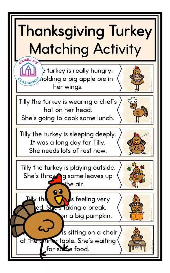 Thanksgiving Turkey - Matching Activity Esercizi - Thanksgiving Turkey - Matching Activity - Camilla's Classroom - Pagina di copertina