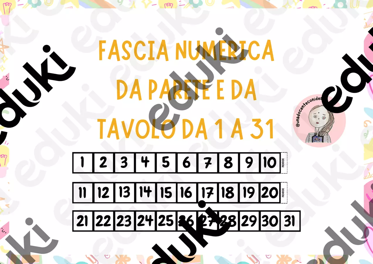 FASCIA NUMERICA DA PARETE E DA TAVOLO DA 1 A 31 Poster - FASCIA NUMERICA DA PARETE E DA TAVOLO DA 1 A 31 - UNADOCENTECONIDEAS - Pagina di copertina