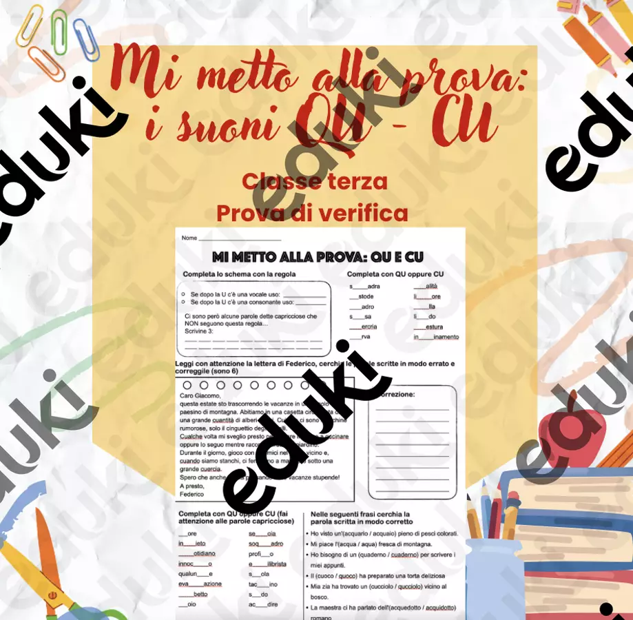 Verifica QU – CU – CQU – classe terza Esercizi - Verifica QU – CU – CQU – classe terza - Caterina Borello - Pagina di copertina