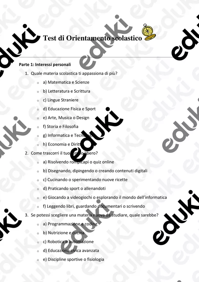 Test Orientamento scolastico (medie) Quiz - Test Orientamento scolastico (medie) - pedagogistaludovica - Pagina di copertina