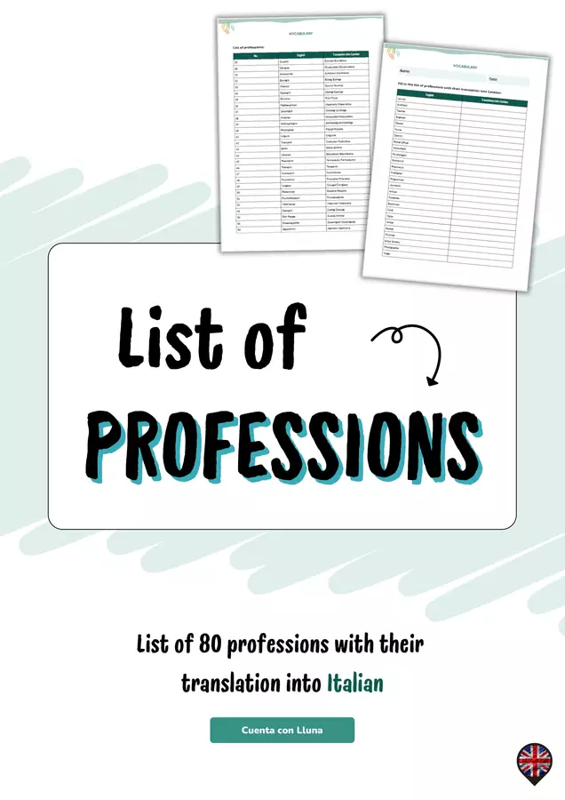 Elenco di 80 professioni in inglese (con traduzione in italiano) Esercizi - Elenco di 80 professioni in inglese (con traduzione in italiano) - Cuenta con Lluna - Pagina di copertina