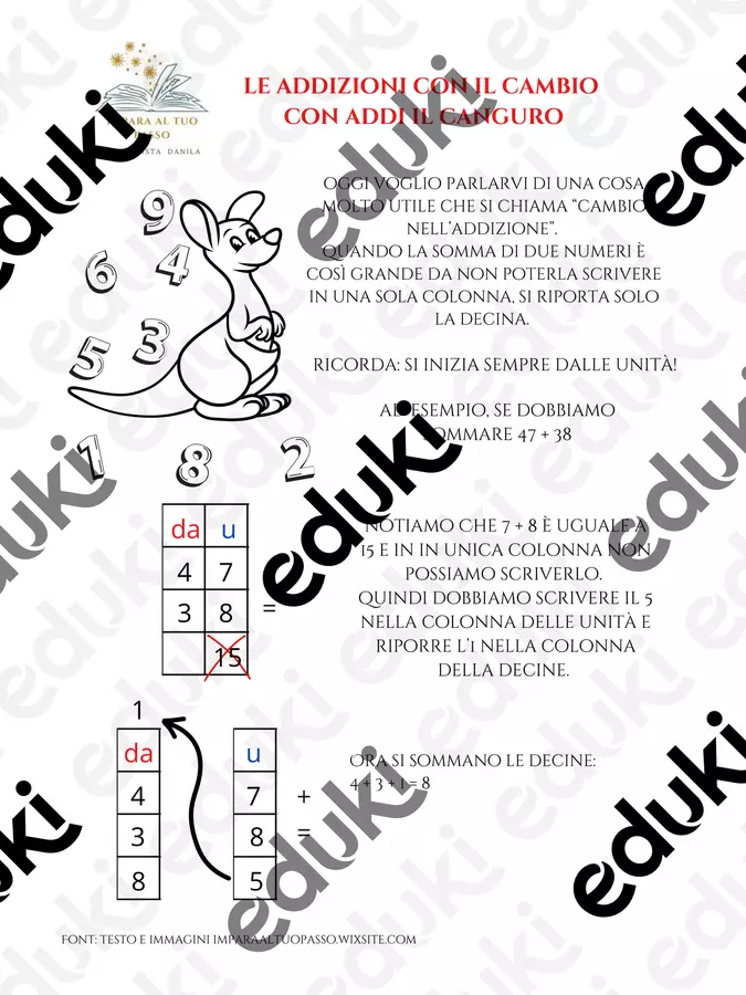 Addizioni con Addi il Canguro con il cambio Esercizi - Addizioni con Addi il Canguro con il cambio - Impara al tuo passo - Pagina di copertina