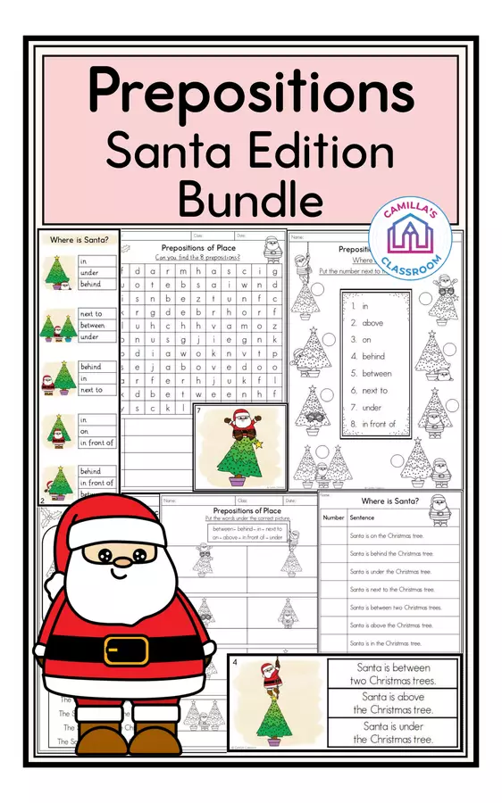 Prepositions of Place - Santa Edition - Bundle Esercizi - Prepositions of Place - Santa Edition - Bundle - Camilla's Classroom - Pagina di copertina