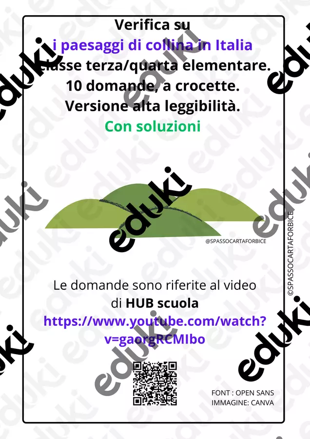 Classe terza-quarta geografia verifica paesaggi di collina Compiti in classe/Test - Classe terza-quarta geografia verifica paesaggi di collina - Spassocartaforbice - Pagina di copertina
