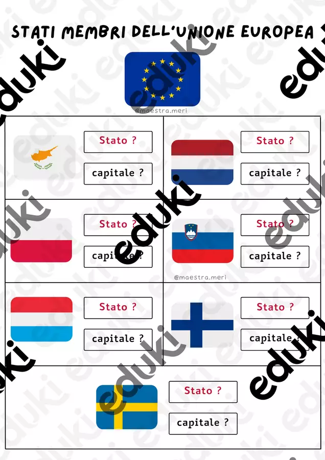 Stati e capitali UE Esercizi - Stati e capitali UE - maestra.meri - Pagina di copertina