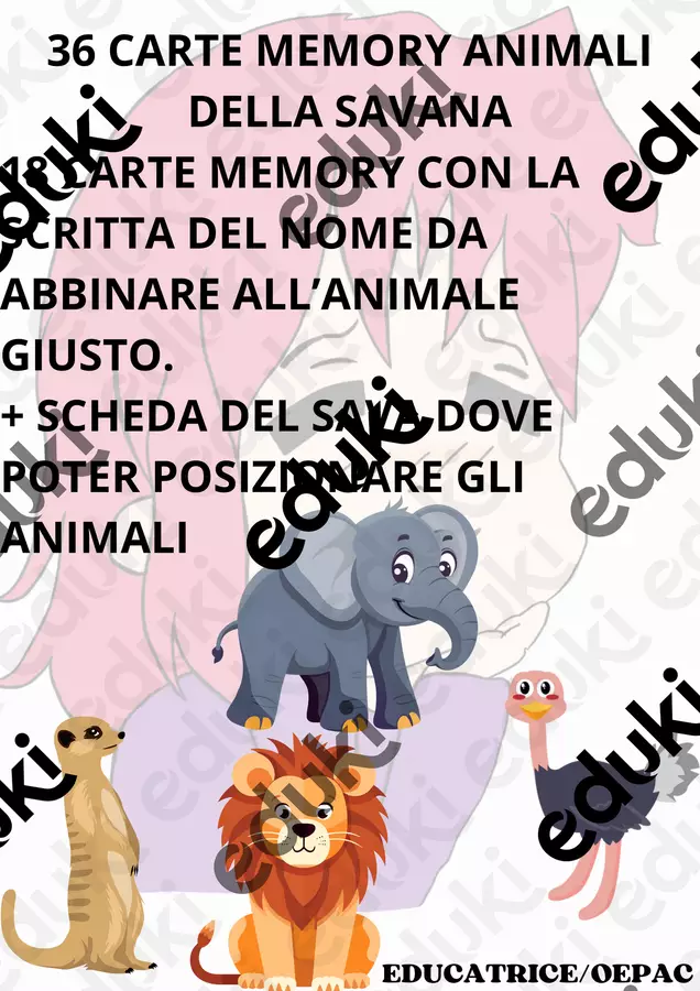FLASH CARDS MEMORY ANIMALI SAVANA Flashcard - FLASH CARDS MEMORY ANIMALI SAVANA - educatrice_oepac - Pagina di copertina