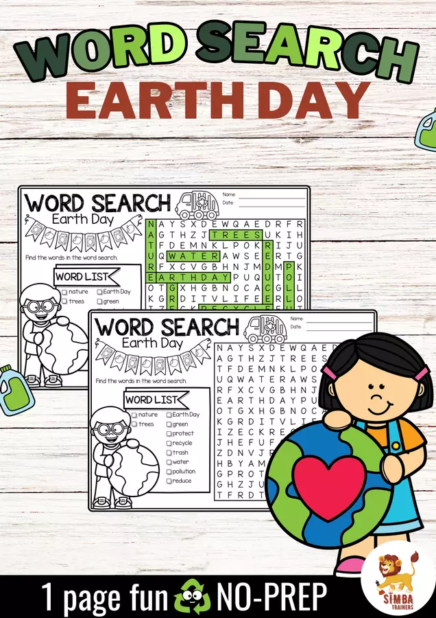 Word Search Puzzle (Earth Day) | April Aprile Inglese Esercizi - Word Search Puzzle (Earth Day) | April Aprile Inglese - SIMBA Trainers Education - Pagina di copertina