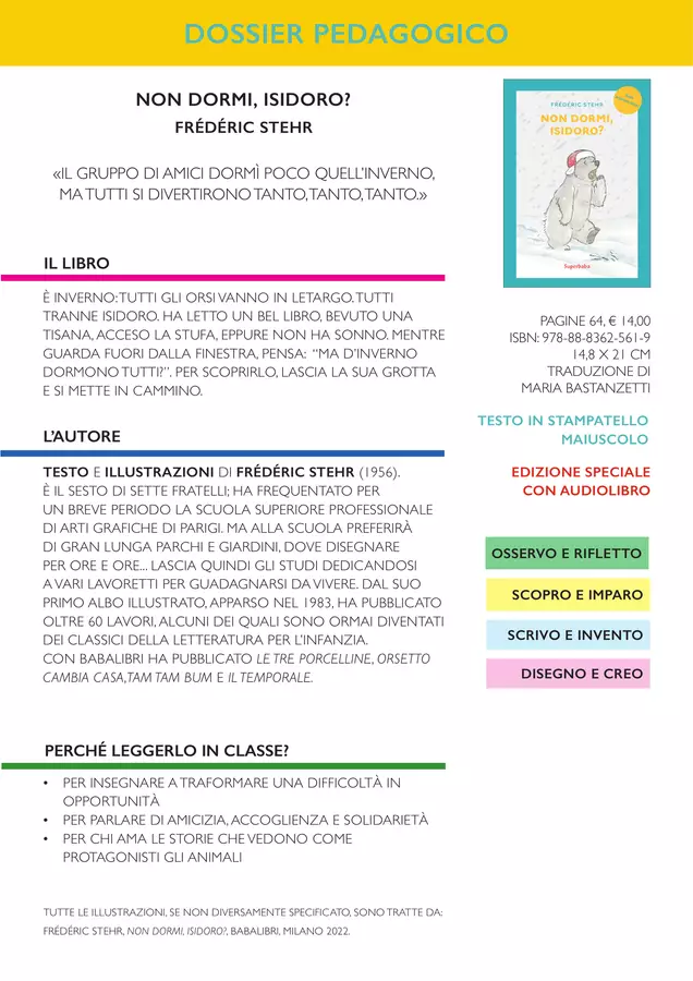 Non dormi, Isidoro? (Dossier pedagogico) Esercizi - Non dormi, Isidoro? (Dossier pedagogico) - Babalibri - Pagina di copertina