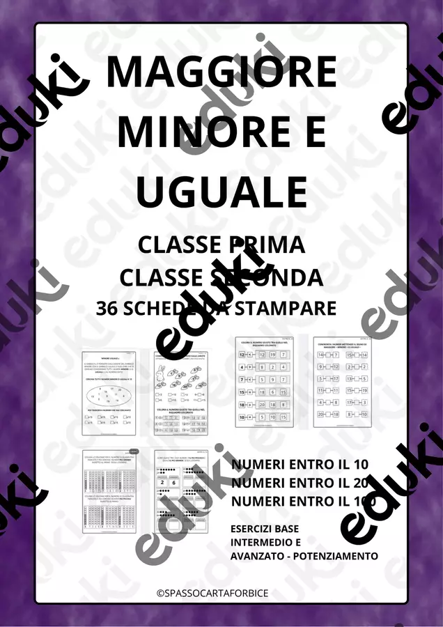 MAGGIORE MINORE e UGUALE classe prima e classe seconda Esercizi - MAGGIORE MINORE e UGUALE classe prima e classe seconda - Spassocartaforbice - Pagina di copertina