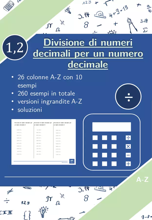 Divisione di numeri decimali per un numero decimale | matematica | 26 colonne Esercizi - Divisione di numeri decimali per un numero decimale | matematica | 26 colonne - Materiali Matematici - Pagina di copertina