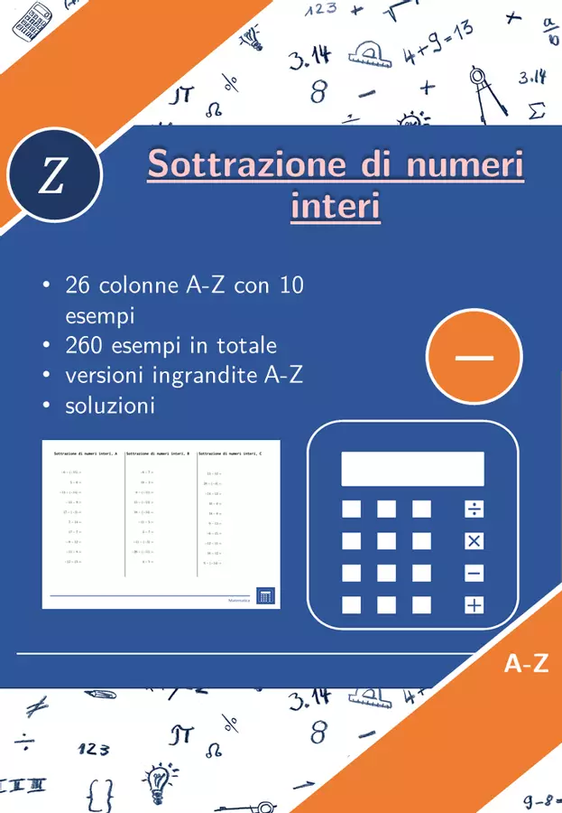 Sottrazione di numeri interi | matematica | 26 colonne Esercizi - Sottrazione di numeri interi | matematica | 26 colonne - Materiali Matematici - Pagina di copertina