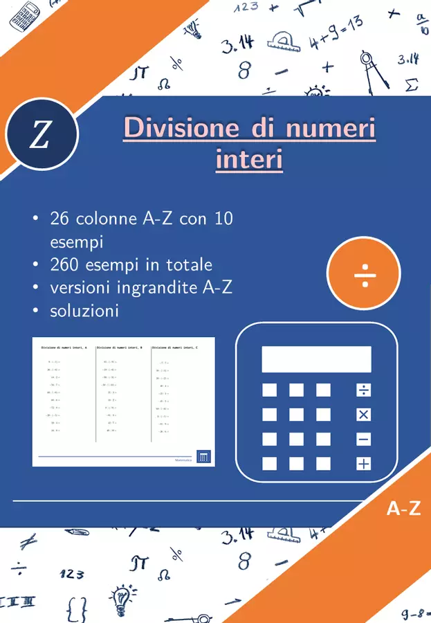 Divisione di numeri interi | matematica | 26 colonne Esercizi - Divisione di numeri interi | matematica | 26 colonne - Materiali Matematici - Pagina di copertina