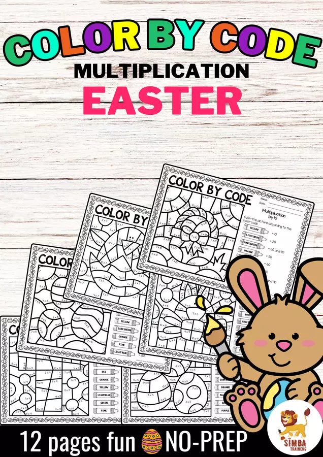 Color by code - Multiplication (Easter) Pasqua Moltiplicazione Matematica Inglese Esercizi - Color by code - Multiplication (Easter) Pasqua Moltiplicazione Matematica Inglese - SIMBA Trainers Education - Pagina di copertina